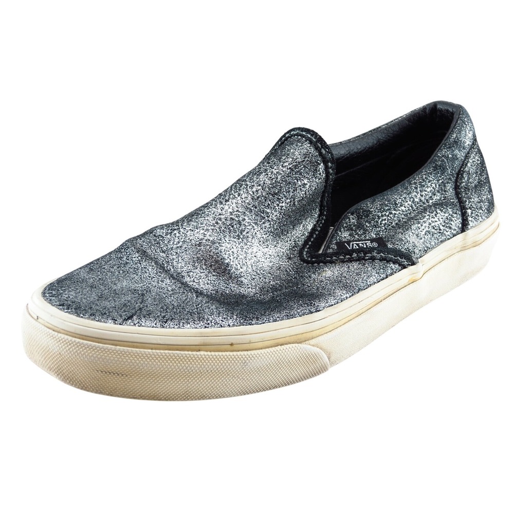 VANS Slip On Fashion Sneakers Silver Fabric Women Shoes 6.5 M